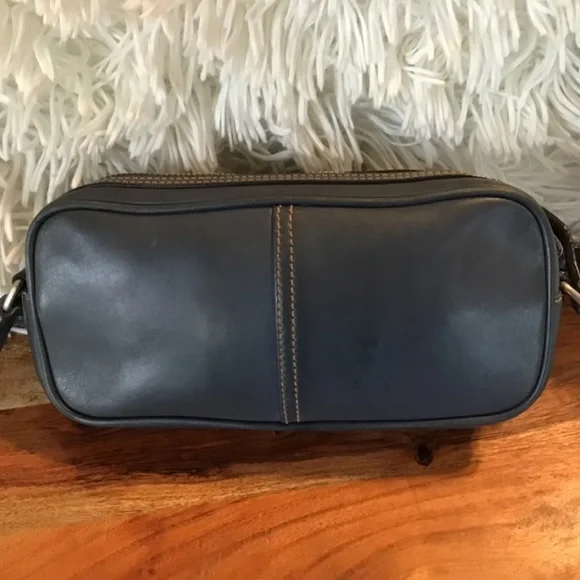 Y2K Coach Mini Camera Bag Vintage Blue Leather Baguette - Picture 2 of 8